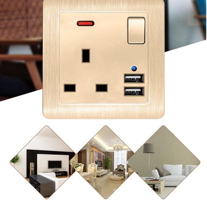 UK Wall Electrical Socket Three-hole Dual USB 3.1A 2 Gang 13A 2-Colors with Switching Power Supply