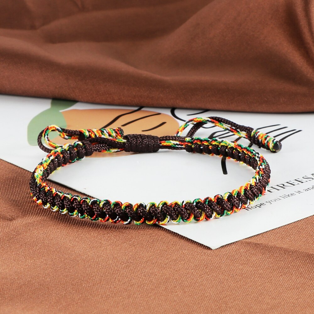 Pulsera de cuerda de color negro y marrón para hombre y mujer, pulsera trenzada de cadena ajustable tejida, accesorios hechos a mano, joyería al por mayor, de la suerte