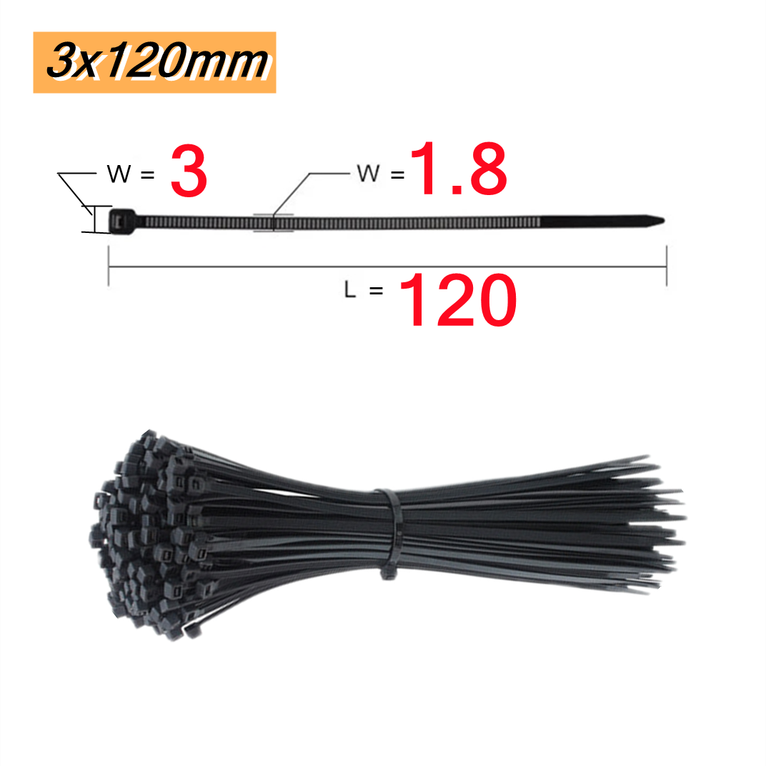 100PCS Nylon Cable Ties Self Locking Black Cable Tie Fixing Ring Cable Tie Zipper Cable-Ties Fasten Self-locking Zip: 3x120(black) 100pcs