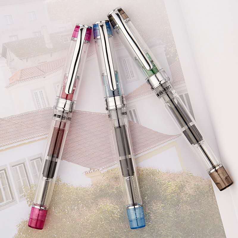 Hero 709 Transparent Fountain Pen Clear Ink Pen F Nib Converter Filler Business Stationery Office School Supplies Writing