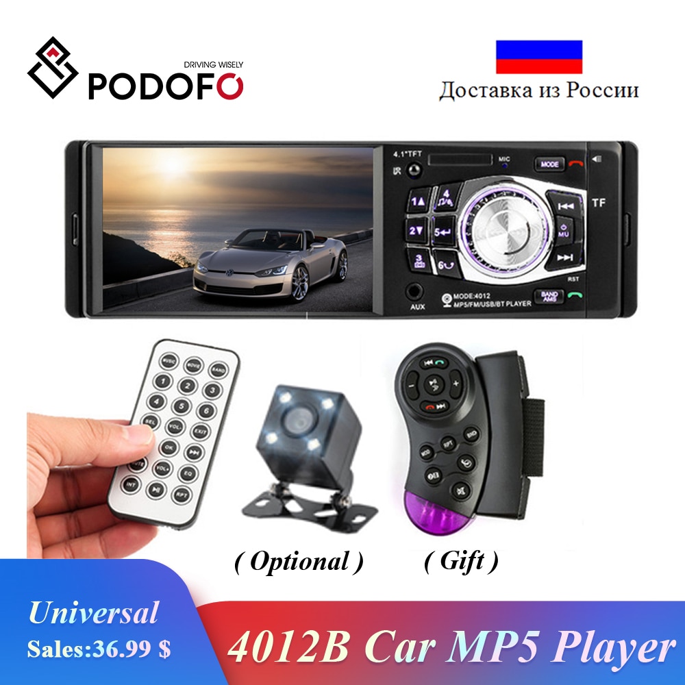Podofo 4012B 1 Din Auto Radio Auto Bluetooth Audio Stereo Fm Ondersteuning Achteruitrijcamera Usb Stuurwiel Afstandsbediening