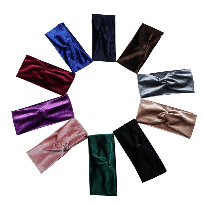 Bandeau en velours doré, couleur unie brillante, nœud croisé polyvalent, accessoires de cheveux pour femmes, Turban large pour dames