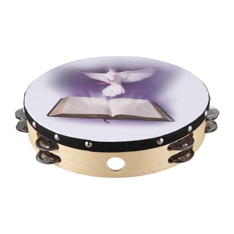 Tambourin en bois 10 pouces, Pigeon, Instrument de Percussion, musique Bible, Double rangée, Jingle: Default Title