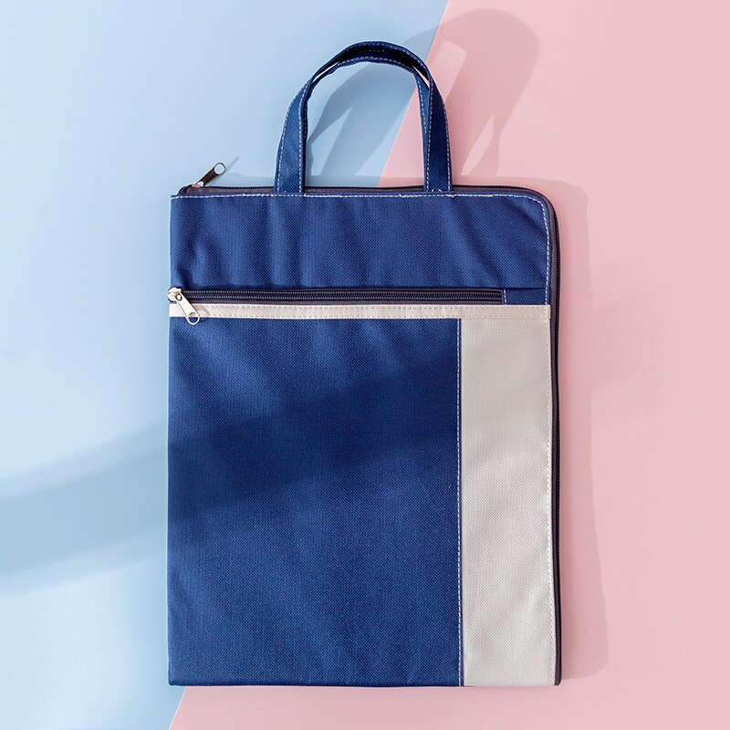 Yisuremia Multi-Function Canvas Bag Fabric File Folder Documents Bag Notebook Storage Organizer Handbag Office School Supplies: dark blue