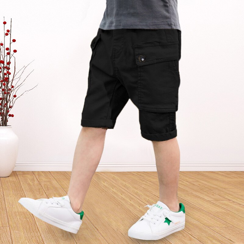 Sommar pojkar shorts bomull tonåringsbyxor fritidsbyxor för barn barn shorts skola baby sport shorts barn baggy byxor: Svart / 10