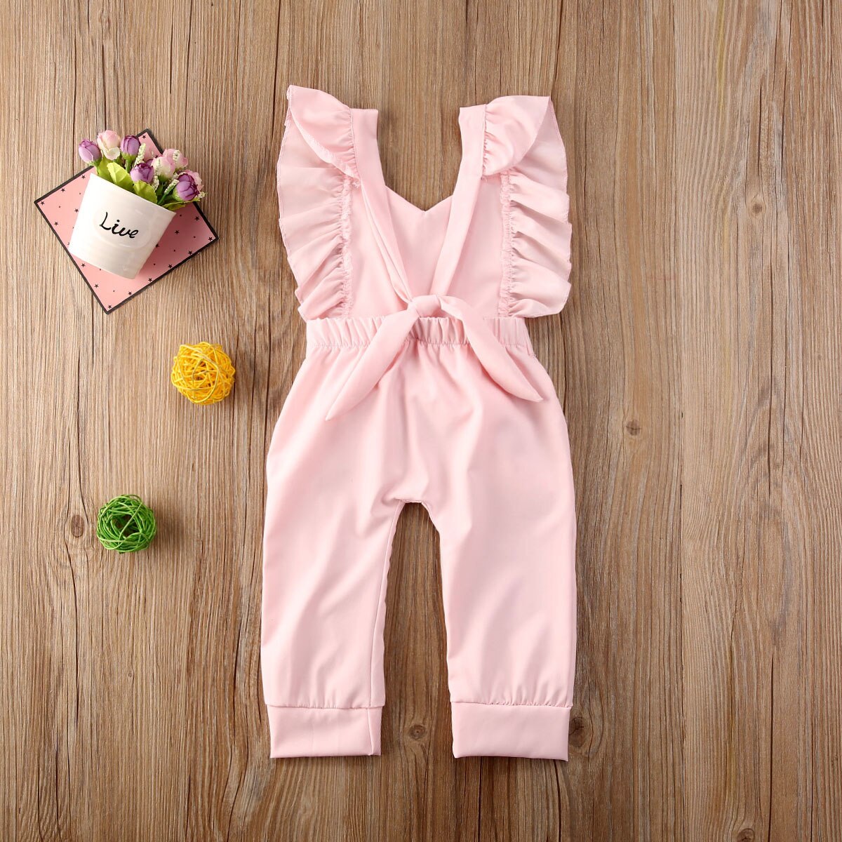 0-24M Newborn Baby Kids Girls Boys Rompers Pink Solid Ruffles Short Sleeve Lovely Jumpsuits Outfits