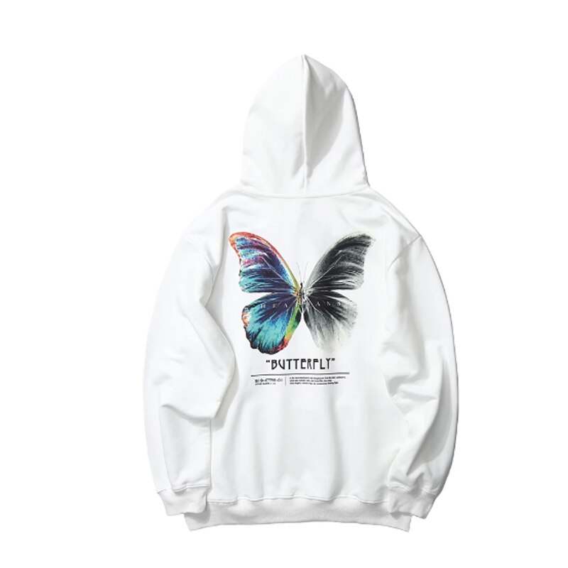 Men Hip Hop Sweatshirt Hoodie Color Butterfly Streetwear Harajuku Pullover Hoodie Cotton Fleece Winter Autumn Black Hoodie