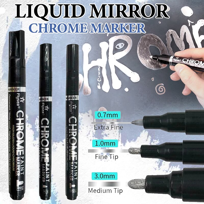 Liquid Chrome Marker Set Silver Art Liquid Mirror Chrome Markers Fade-proof Metal Permanent Paint Craftwork Pen Accessories