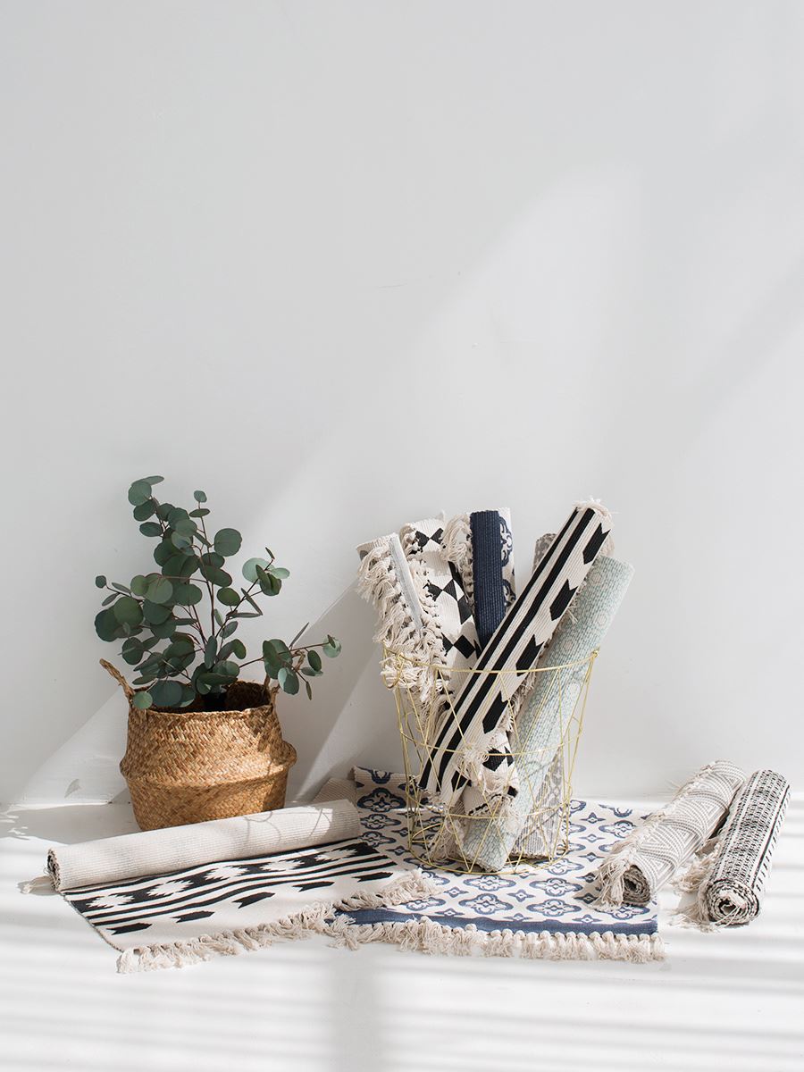 Kilim tapis moderne à rayures | Tapis de salon 100% coton, tapis géométrique indien, noir blanc, contemporain, style nordique de bohémien