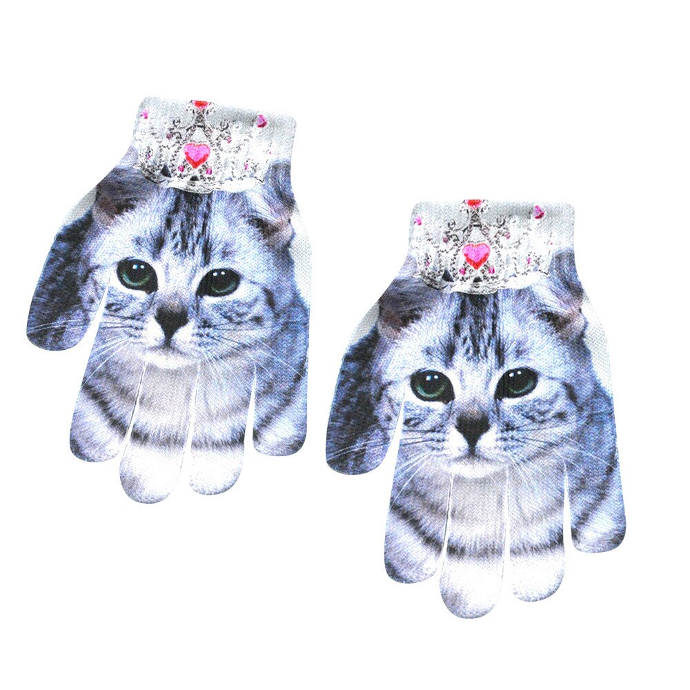 Novidade crianças luvas de inverno quente 3d animal impressão malha kitty pet bonito luvas de inverno crianças à prova dwaterproof água handschoenen @ 35: C