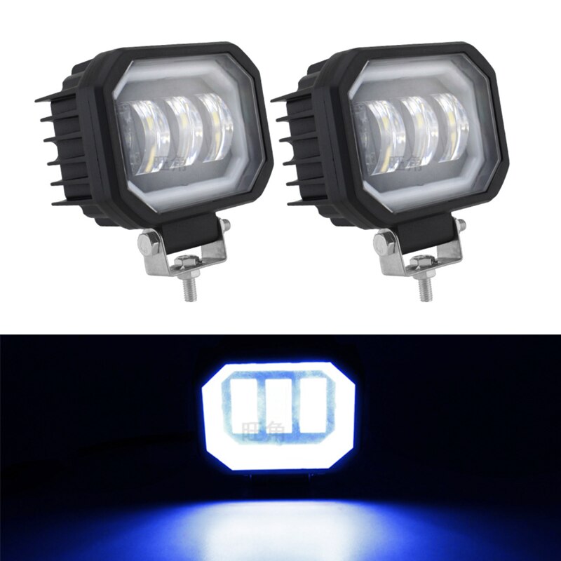 Motorcycle Led Headlight Work Light 4×4 SUV 30W Fog Lamp with Angel Eyes Car Offroad Truck Tractor Spot Beam Floodlight 9-32V: 2Pcs blue light