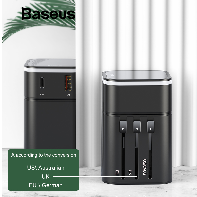 Baseus 18W Quick Charge 3,0 USB Ladegerät Reise Adapter mit PD3.0 Schnelle Telefon Ladegerät Globale Umwandlung Ladegerät Weltweit Adapter