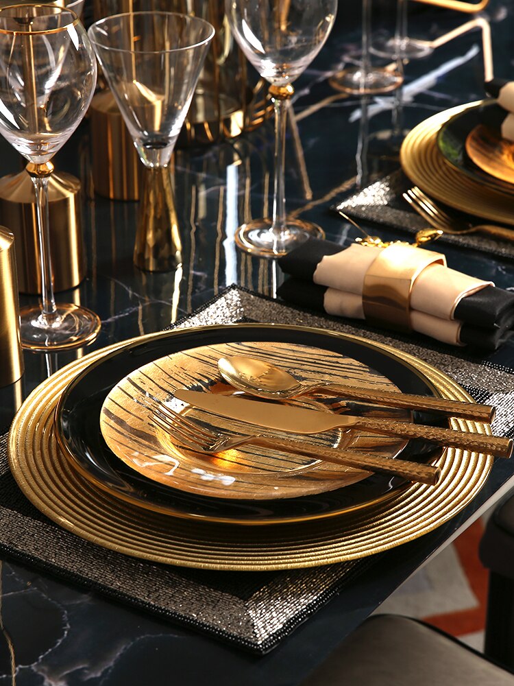 Christmas Luxury Plate Set Dinning Modern Serving Dishes Sets Glass Plate Europen Golden Talerze Obiadowe Dinnerware DL60PZ