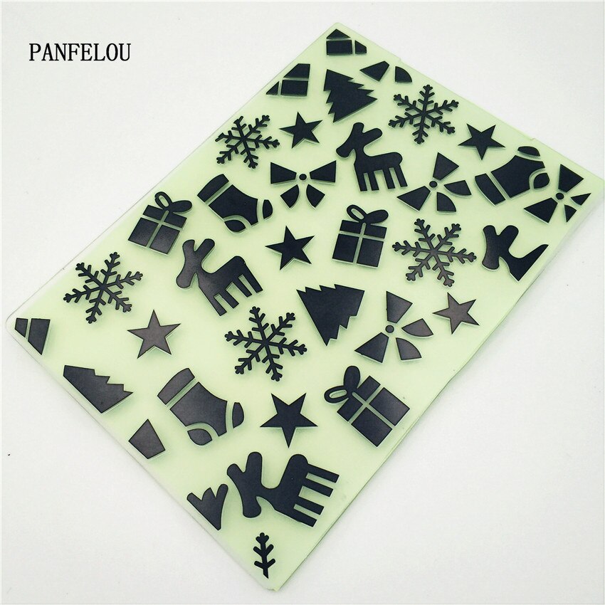 PANFELOU Christmas doll card Embossing folders Plastic For Scrapbooking DIY Template Fondant Cake Photo Album Card Making