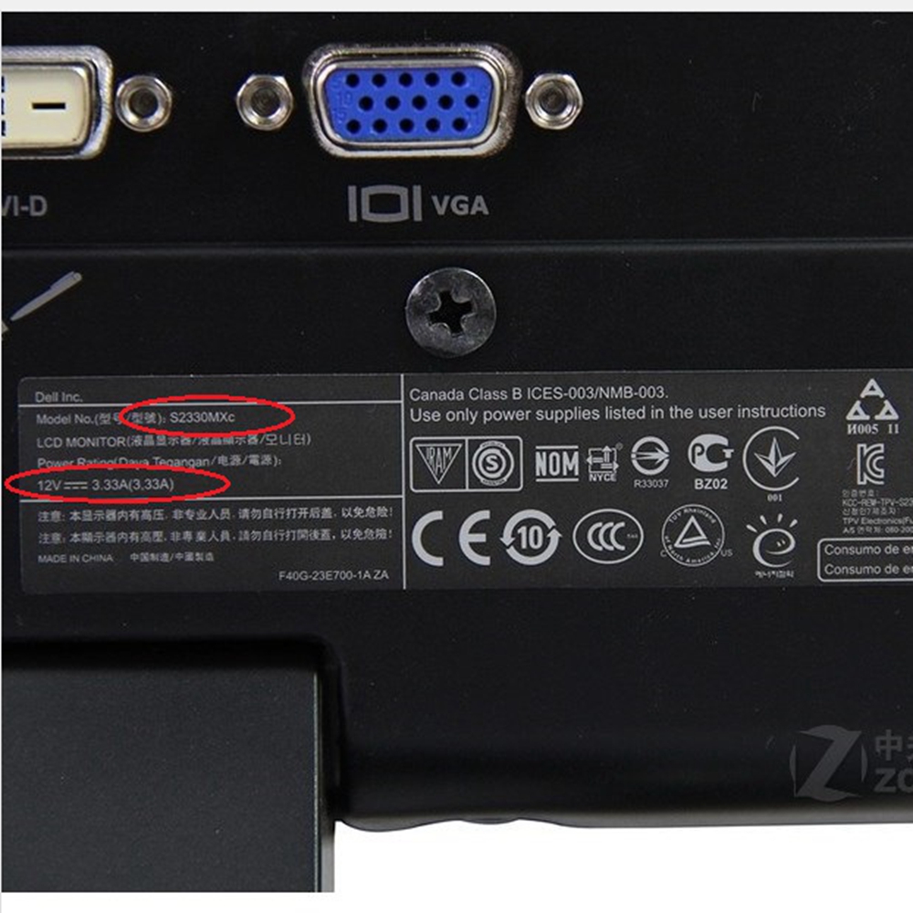 12V 4A AC Adapter Charger for Dell Screen LED Monitor S2340M S2440L S2440Lb S2740L S2340L S2240T ADP-40DD B, PA-1041-71 12V3.33A