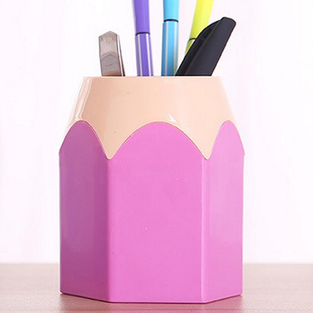 Creatieve Pen Vaas Potlood Pot Make-Up Borstel Houder Briefpapier Bureau Netjes Plastic Desk Organizer Container School Kantoorbenodigdheden: pink