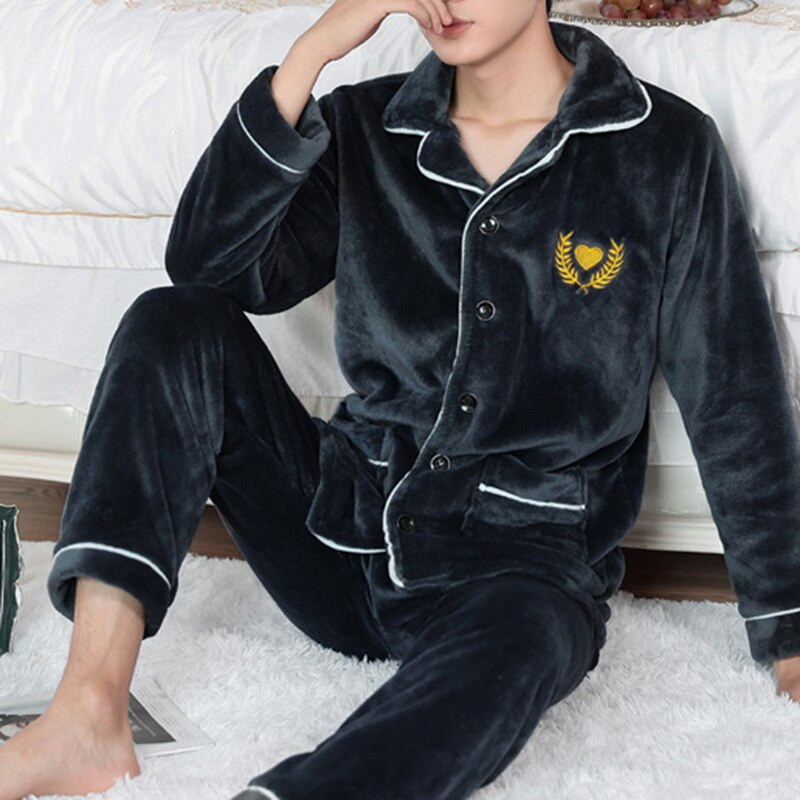Pajama Man Warm Sleepwear Men's Flannel Winter Thick Pajamas Men Long Sleeve Casual Men's Winter Pajamas Fleece Sleepwear XXXL: 21 / XL