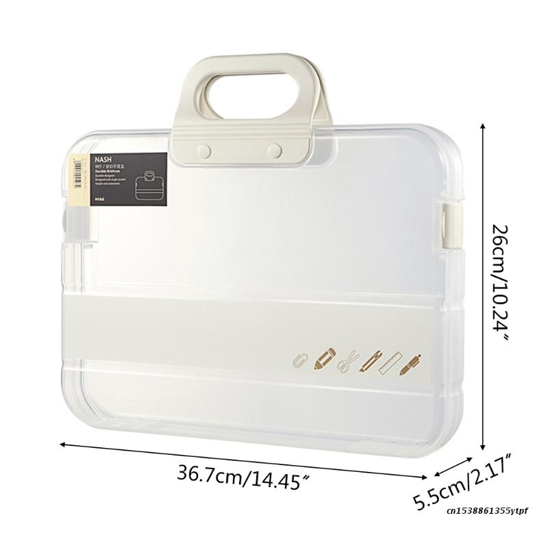 Portable File Box Plastic Transparent Pencil Case A4 Folder with Lock Handle Documents Bag Stationery Storage Case