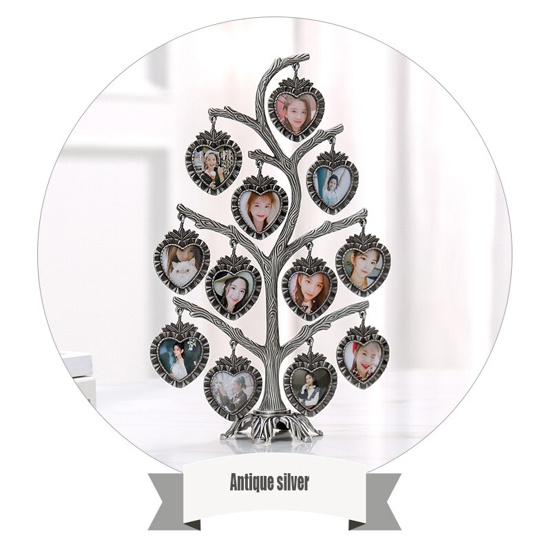 Antique argent arbre généalogique avec 12 pièces cadre Photo en métal Table haut cadre Photo décoration décor à la maison