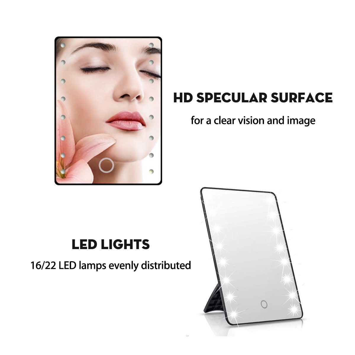 360 Degrees Rotation Makeup Mirror 16/22 LED Adjustable Touch Screen Cosmetic Beauty Desktop Vanity Table Stand Mirrors