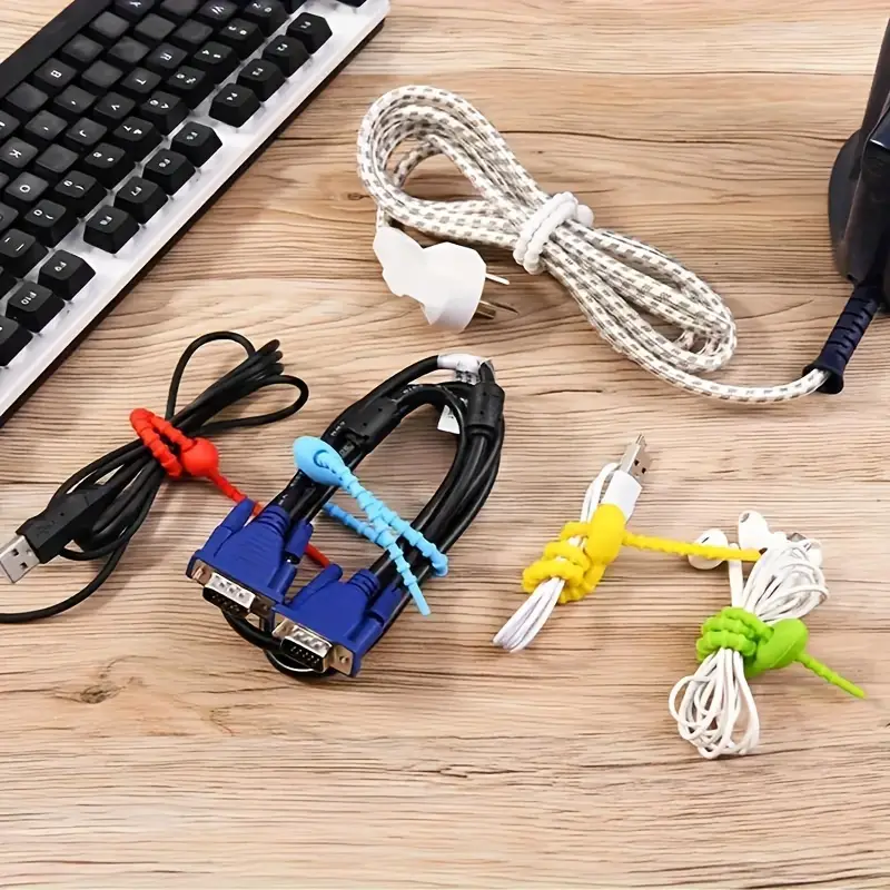 Silicone Reusable Cable Wire Organizer - 50/20/10pcs Cord Management Zip Tie Twist Multifunctional Bag Clip Storage Bag Ties