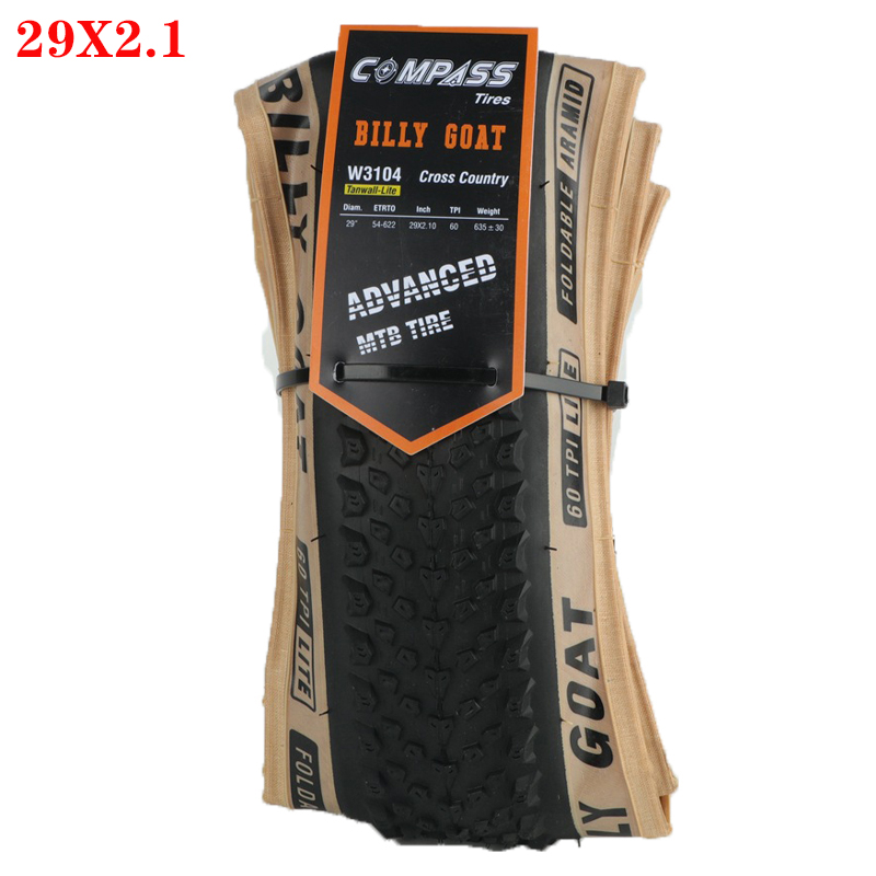 COMPASS MTB bike tire 26/27.5/29*2.25 Stab proof yellow edge folding tires bike 29 inches pneu aro 60TPI Foldable 2.1 tire