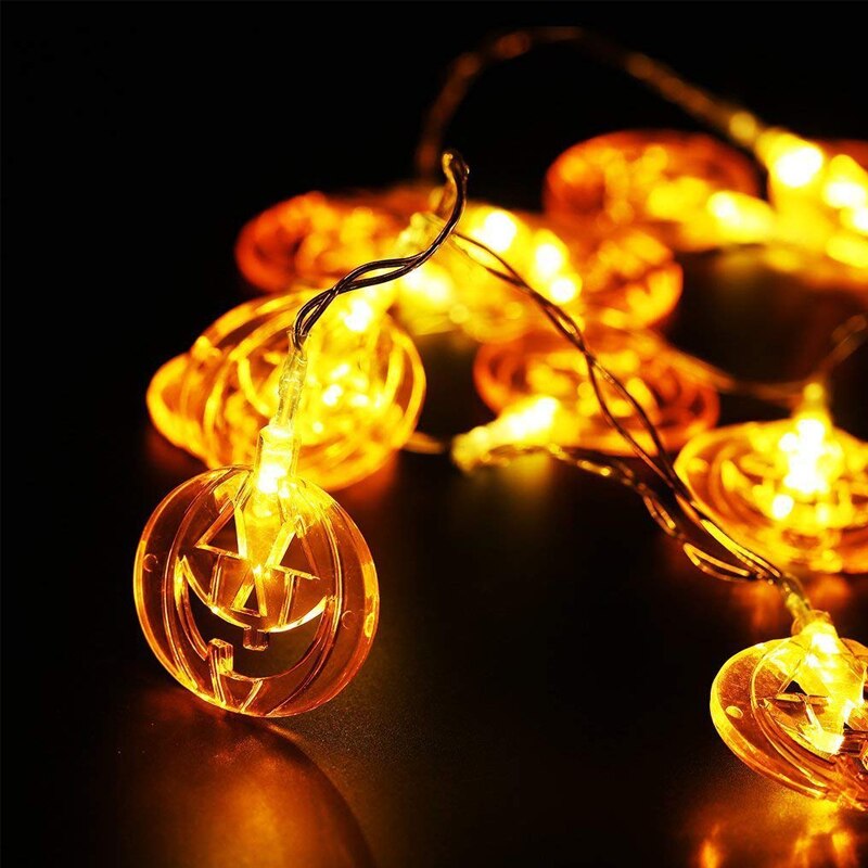Halloween lichtsnoer met 10/20 led-lampjes, een lichtsnoer met led-lampjes, een pompoen, een skelet, een bot, een spook, een vleermuis en een spin.: Pompoen 3 / 1.5m 10 geleid
