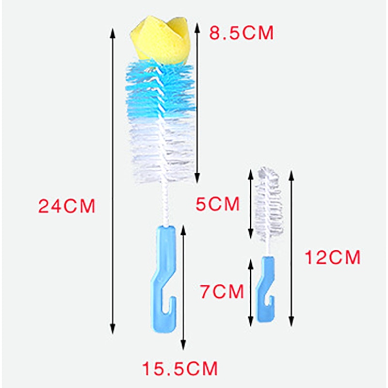 2 unids/set de Nylon/esponja/plástico/botella de cepillo limpiador tetina de alimentación botella de esponja cepillo 360 ° esponja limpiadora + chupete cepillo