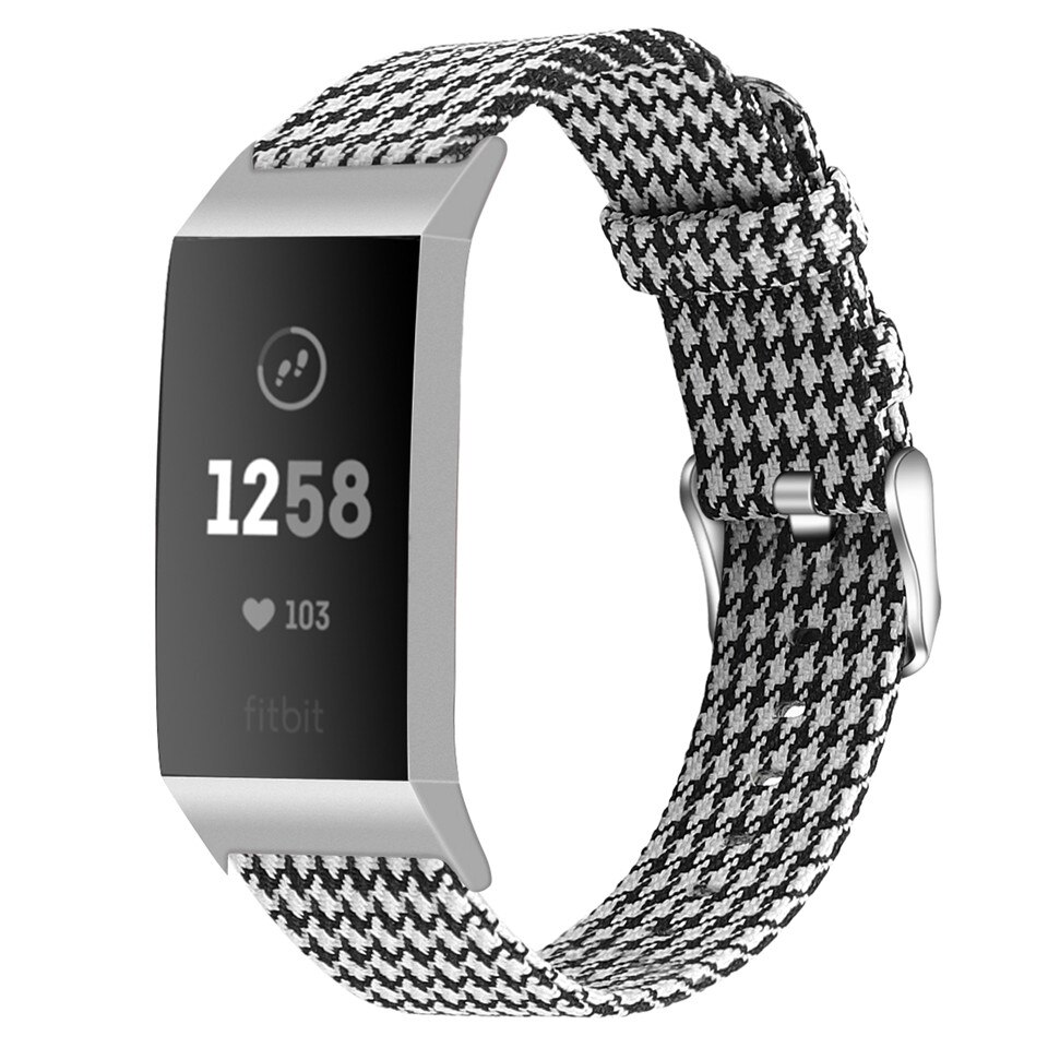 Banda da lona para fitbit carga 3 4 pulseira inteligente loop para fitbit carga 3 4 banda de pulso substituição correa: Black and white / S