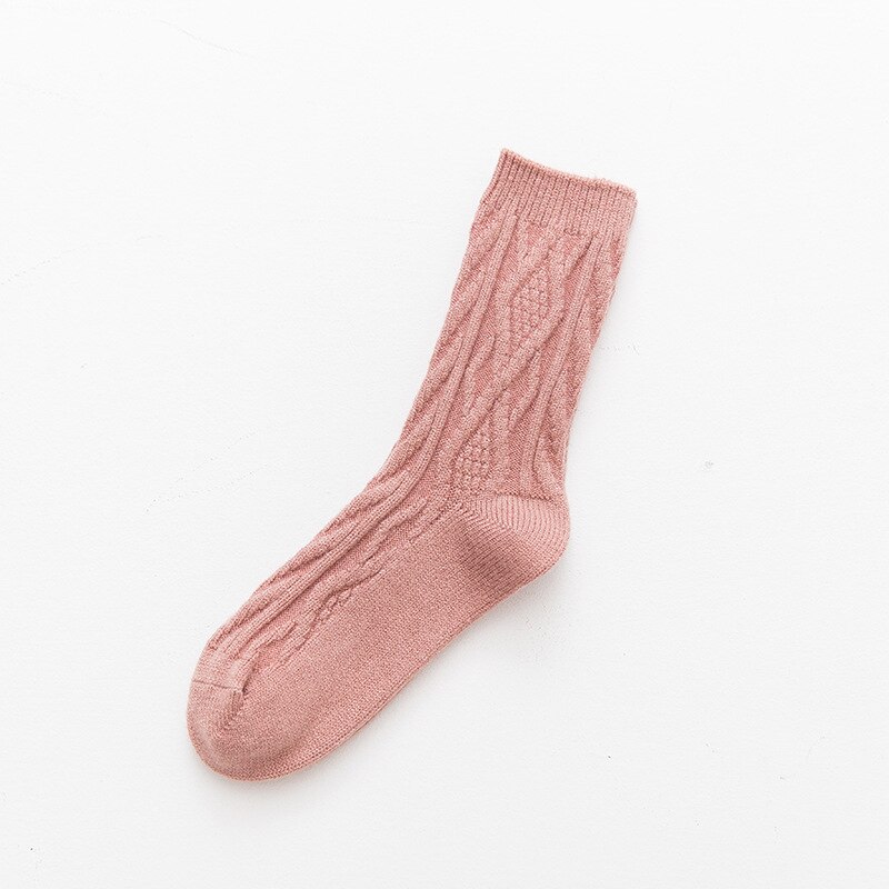 Women Socks Woo Warm Soft Solid Casual Winter Velvet Feet Warmer Socks 1Pair: Pink