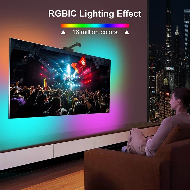Led Ambilight Tv rétro-éclairage 5V Usb Rgbic bande de lumière LED intelligente avec caméra 3.8M 5M App éclairage intelligent lampe de synchronisation de couleur