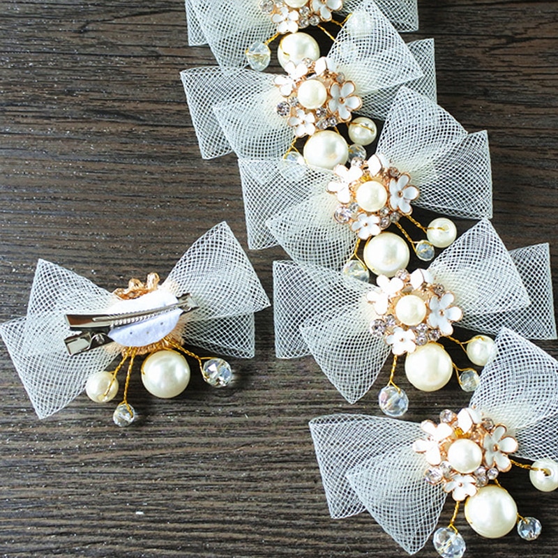Horquilla de lazo de malla de para niña, accesorios para el cabello, horquilla nupcial, horquillas para el pelo, tocado de perla, joyería para el cabello con lazo