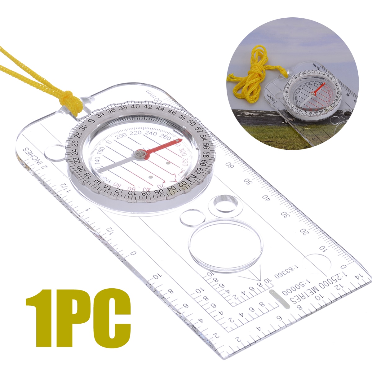 1pc mini kompass kartskala linjal förstorande navigationskarta multifunktionell utrustning för utomhusvandring camping