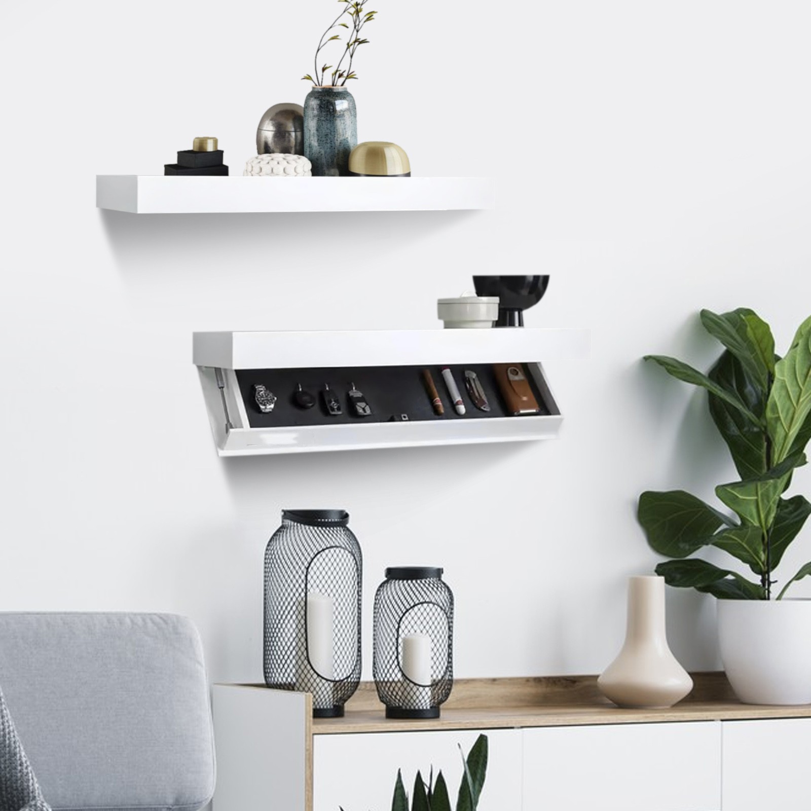 Home Storage Shelf With Compartment,Concealed Floating Shelf, Wall-Mounted Storage Solution, Modern Home Decor, For Living Room