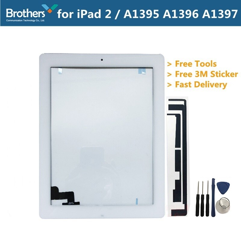 Voor iPad 2 A1395 A1396 A1397 Touch Screen Digitizer Sensor Glas Panel Tablet Vervanging Voor iPad 2 Scherm Met Home knop: White Sticker Tool