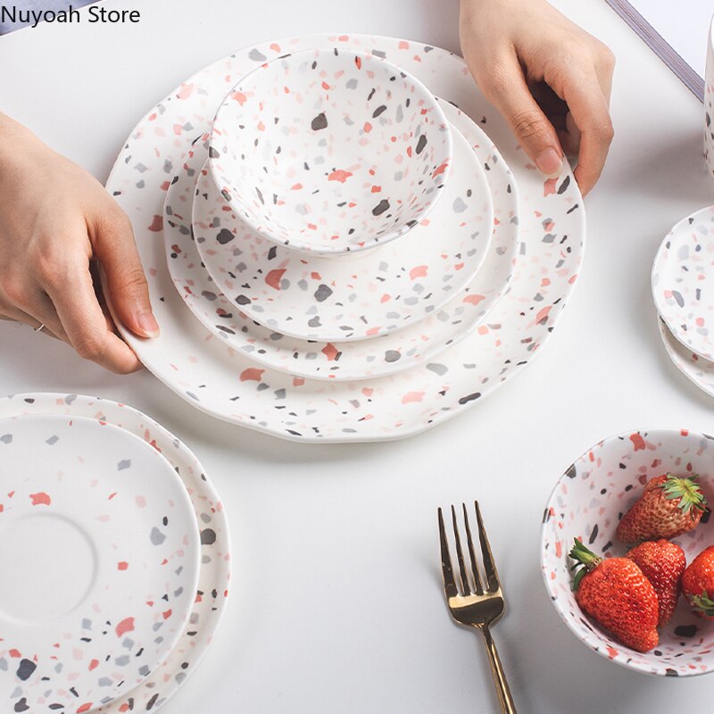 Vaisselle en céramique Terrazzo de 10 pouces, plateau de rangement, tasse à café, plateau à manger pour la maison, salon de thé, accessoires de décoration