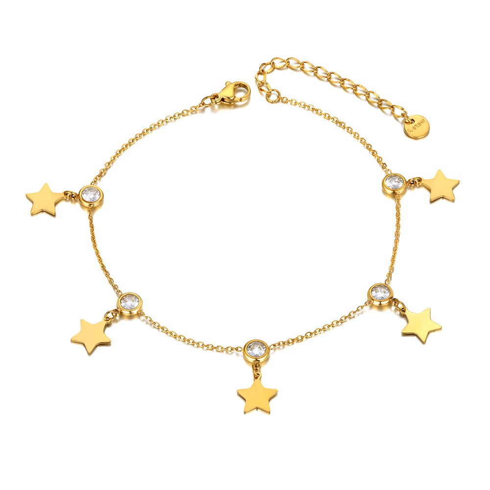 Lokaer Cz Crystal 5Pcs Star Charm Enkelband Foot Sieraden 18K Goud Rvs Bohemen Party Enkelbanden Voor Vrouwen meisjes A21034: Gold