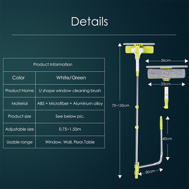 SDARISB Window Squeegee Microfiber Extendable Window Scrubber Washer Cleaner Tools 180 Rotatable Cleaning Brush for High Window
