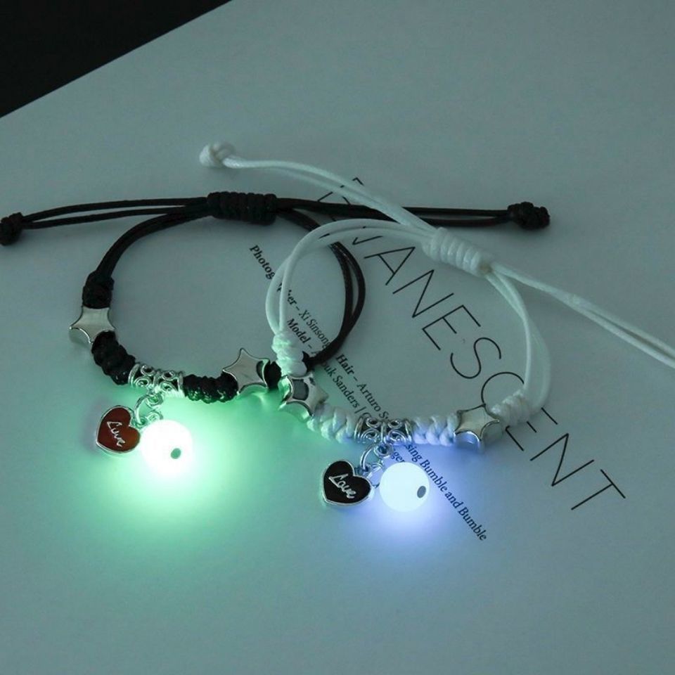 Lot de 2 Bracelets lumineux lune étoile, corde ajustable, à la , pour Couple, Bracelets assortis pour amis, bijoux d'amour