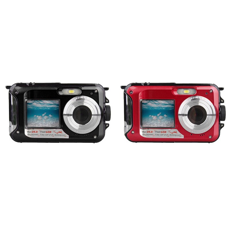 Vandtæt digitalkamera undervands kamera videooptager selfie dual sn dv optagekamera (sort)