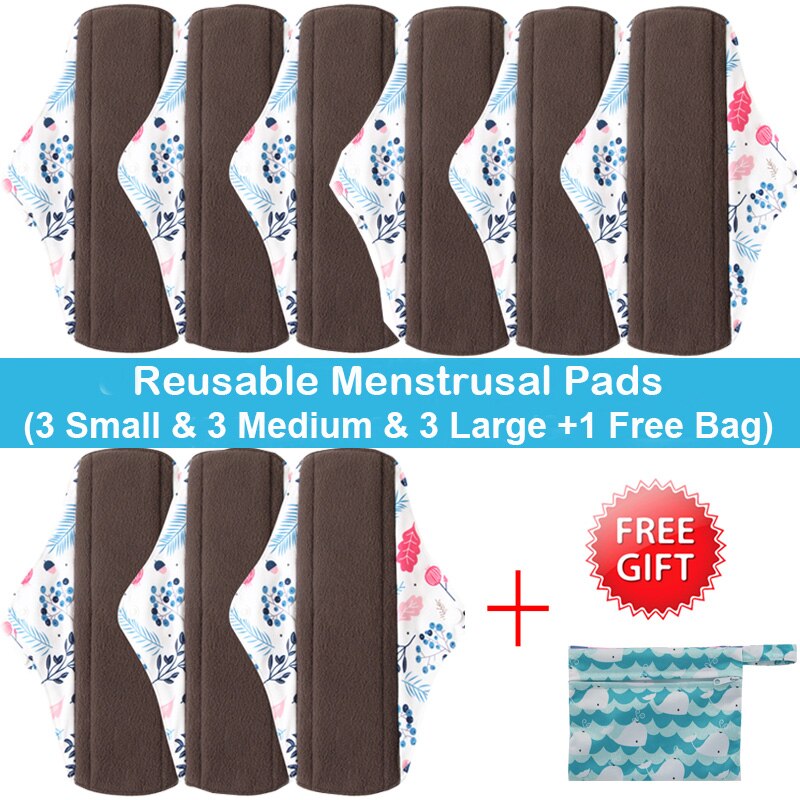 10 stk (3s+4m+3l) genanvendelige bambus kul bind bind menstruationsbind vaskbart trusseindlæg feminin hygiejne barsel med en taske: Wsd 24