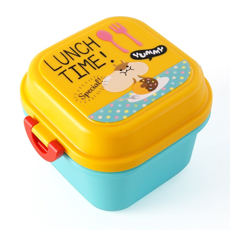 Cute Healthy Plastic Double Layer Lunch Box Cartoon Kids Bento Boxes Food Container Children Lunchbox BPA Free: 720ml Orange