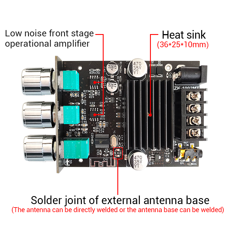 ZK-1002MT 2x100W Bluetooth 5.0 Subwoofer Amplifier Board Power Audio Stereo Amplifier Board AUX Bass Treble AMP Home Theater