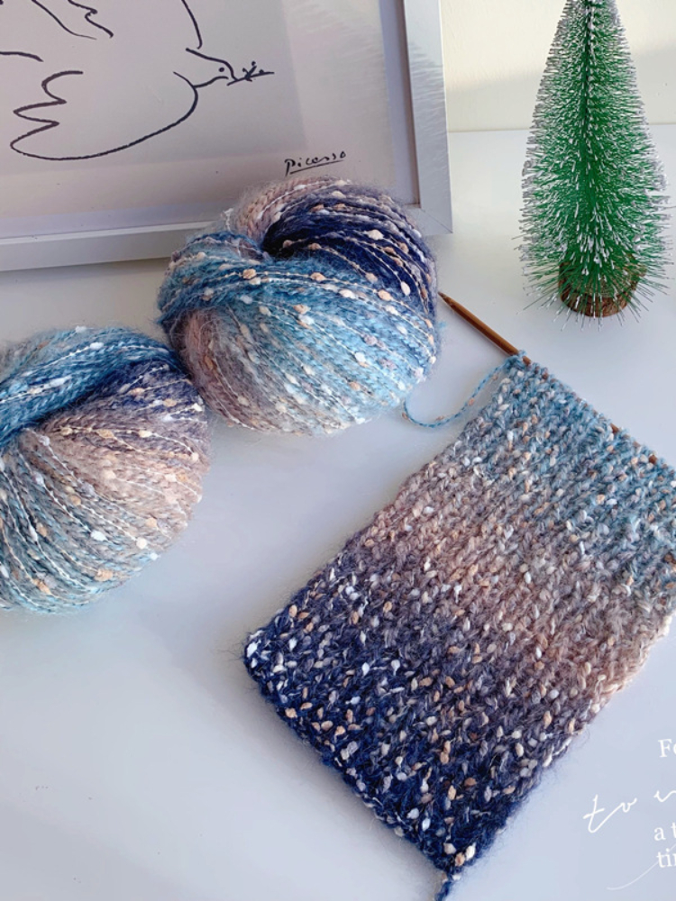 Hand Woven Gradient Color Segmented Dyeing Gradient Wool Hat Sweater Scarf Mohair Wool: Dream powder