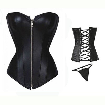 Kvinder læder korset lynlås steampunk korselet talje træner læder shapewear sexet bustier overbust korset toppe s -6xl