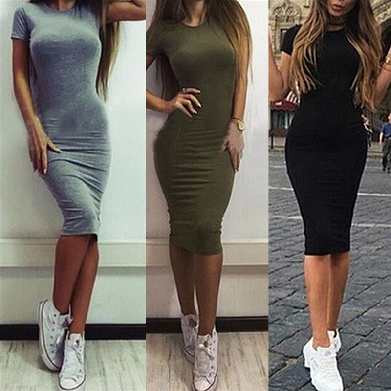 Vestidos de verano para mujer hasta la rodilla vestido de oficina ajustado de manga corta Vestidos de playa ajustados Vestidos Batas
