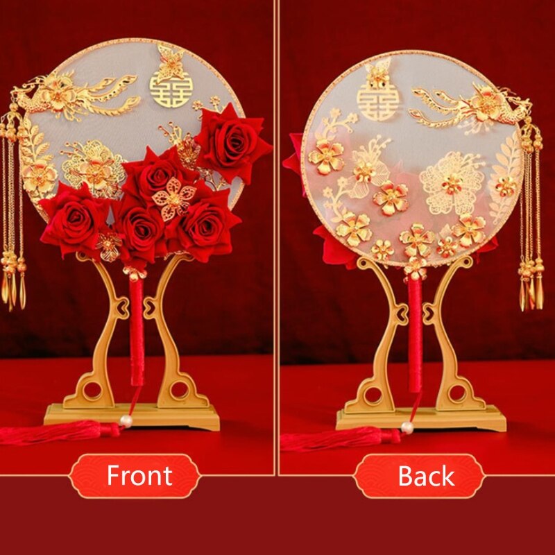 Abanico de estilo chino Vintage para decoración de bodas, abanicos decorativos para novia, redondos, de mano, para tradicional china
