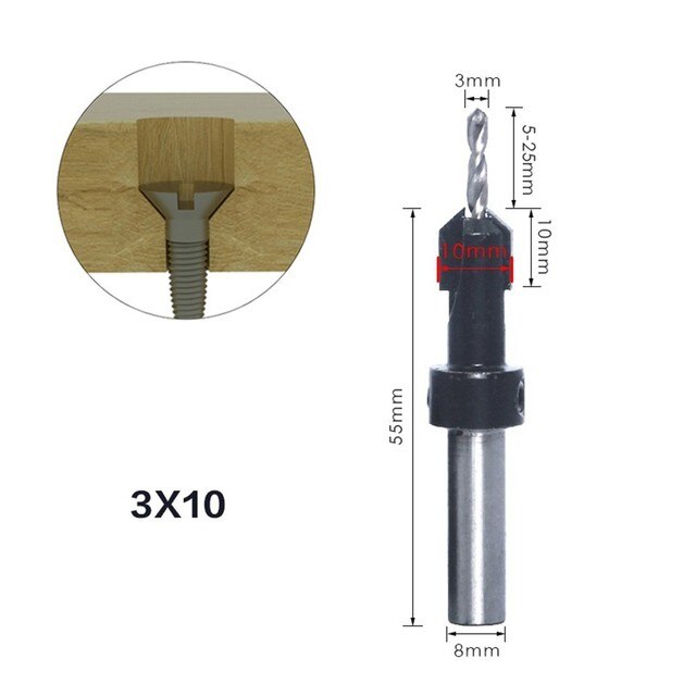 1PC 8/10mm Shank Countersink Drill Bit Self-Tapping Woodworking Suitable For Screw Counter Bore Drill Bits: 3x10mm