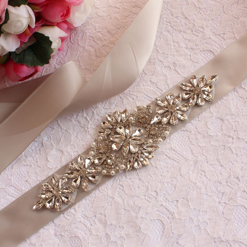 Brudekjole bælter, brude bælter, dame bælter, bryllup og vigtige lejligheder, rhinestone bælter, bryllup tilbehør: Lysegrå