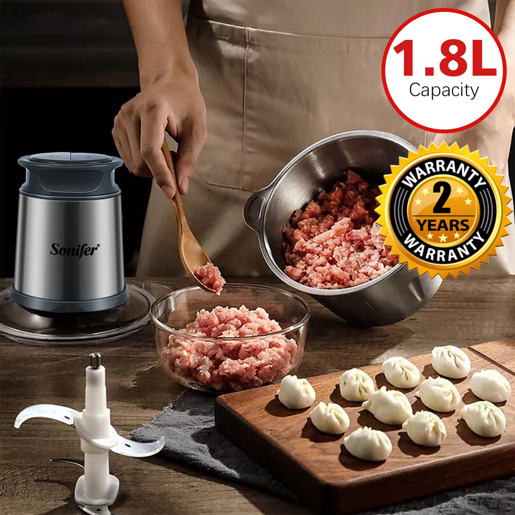 Sonifer – hachoir à viande électrique 2 vitesses en acier inoxydable, robot ménager, trancheur de cuisine, batteur d&#39;œufs, ail et légumes